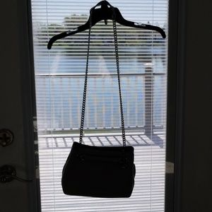 Gray purse with silver chain